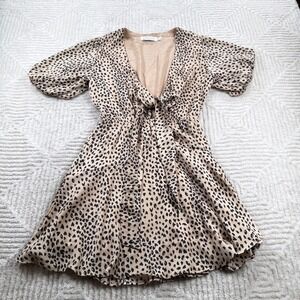 Petal Pup Dress 2 Leopard Print Tie Front Mini Flutter Sleeve Boho Coquette